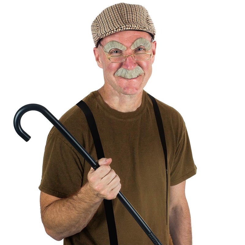 Tigerdoe Old Man Costume - Grandpa Costume with Cane - Old Man Glasses, Eyebrows, Mustache, Hat - Image 2